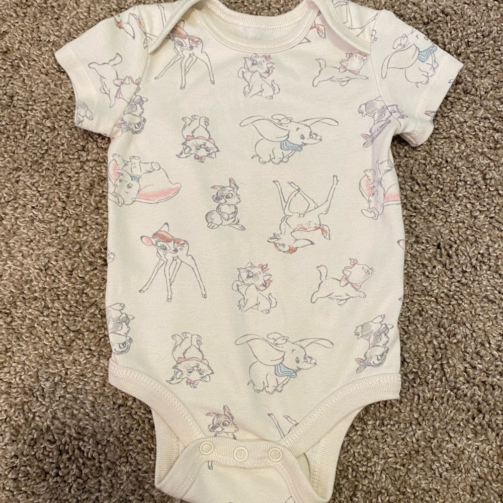 Disney Cream Baby One-Piece Bodysuit with Pink and Blue Character Print